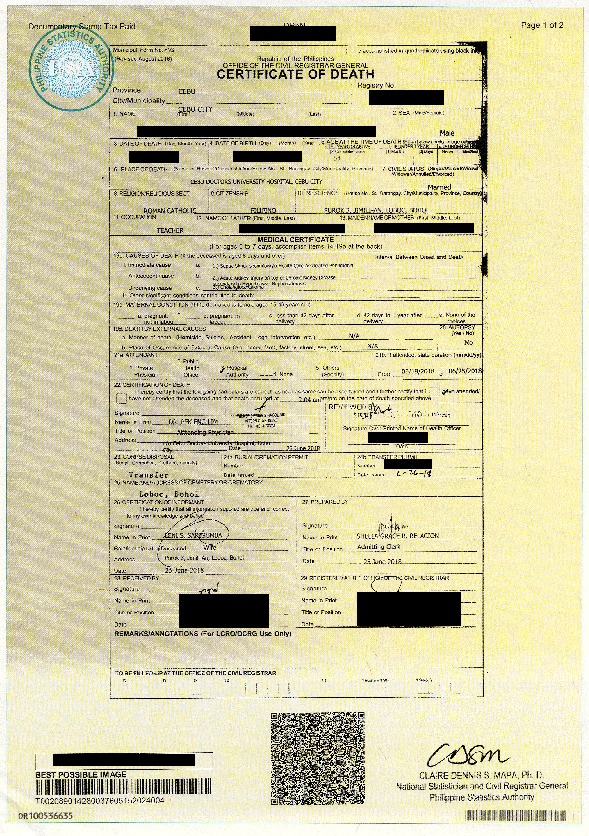 フィリピン死亡証明書